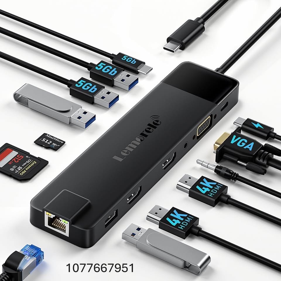 Lemorele 13 in 1 USB C Docking Station for Triple Monitors
