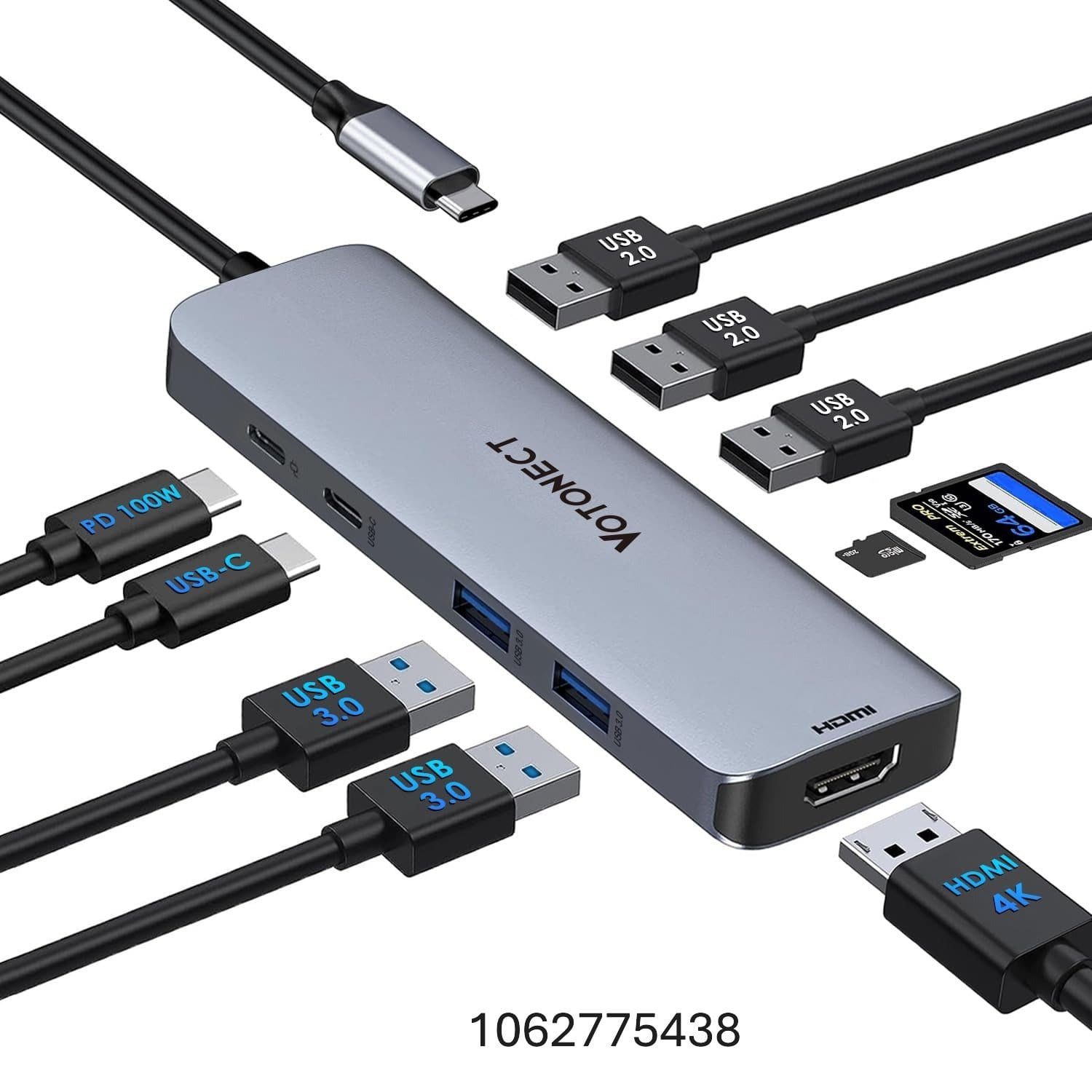 USB C Hub 10-in-1 with 4K HDMI Adapter, SD/TF Card Reader,