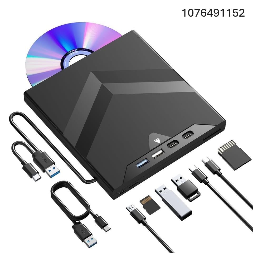 7-in-1 External CD/DVD Drive, with USB-C and SD/TF Card Slots, USB 3.0&Type C CD/DVD Player