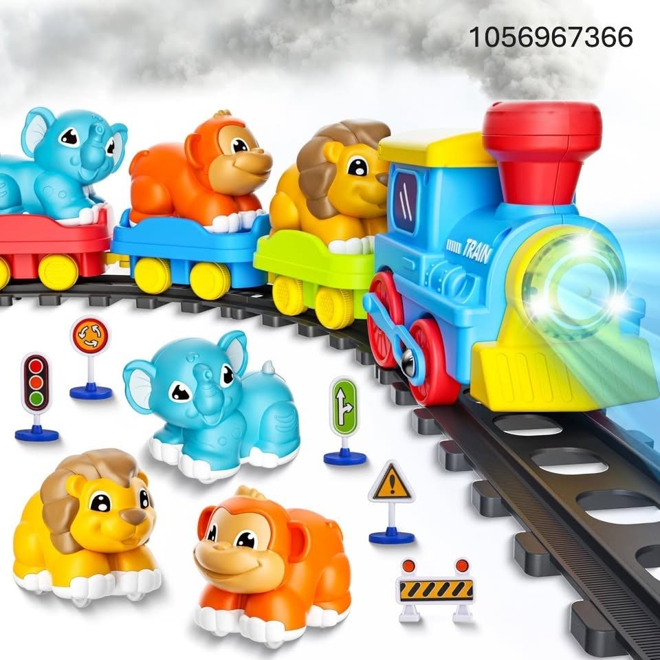 Train Set for Toddlers w/Steam, Music & Lights - Electric Train Toy for Kids with Tracks Accessor..