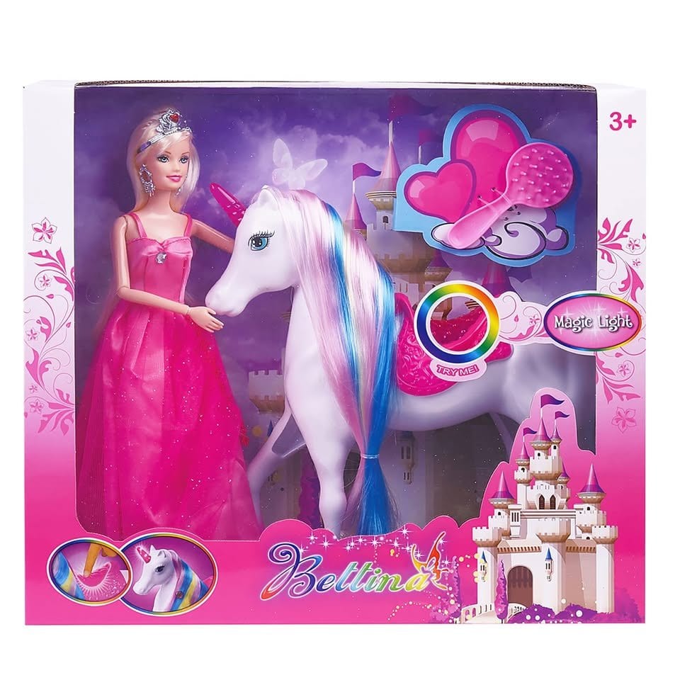 BETTINA Unicorn and Princess Doll, Magical Light Unicorn Toys, Princess Toys for Girls 3+