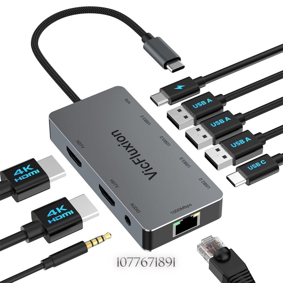 USB C Docking Station Dual Monitor, 9-in-1 USB