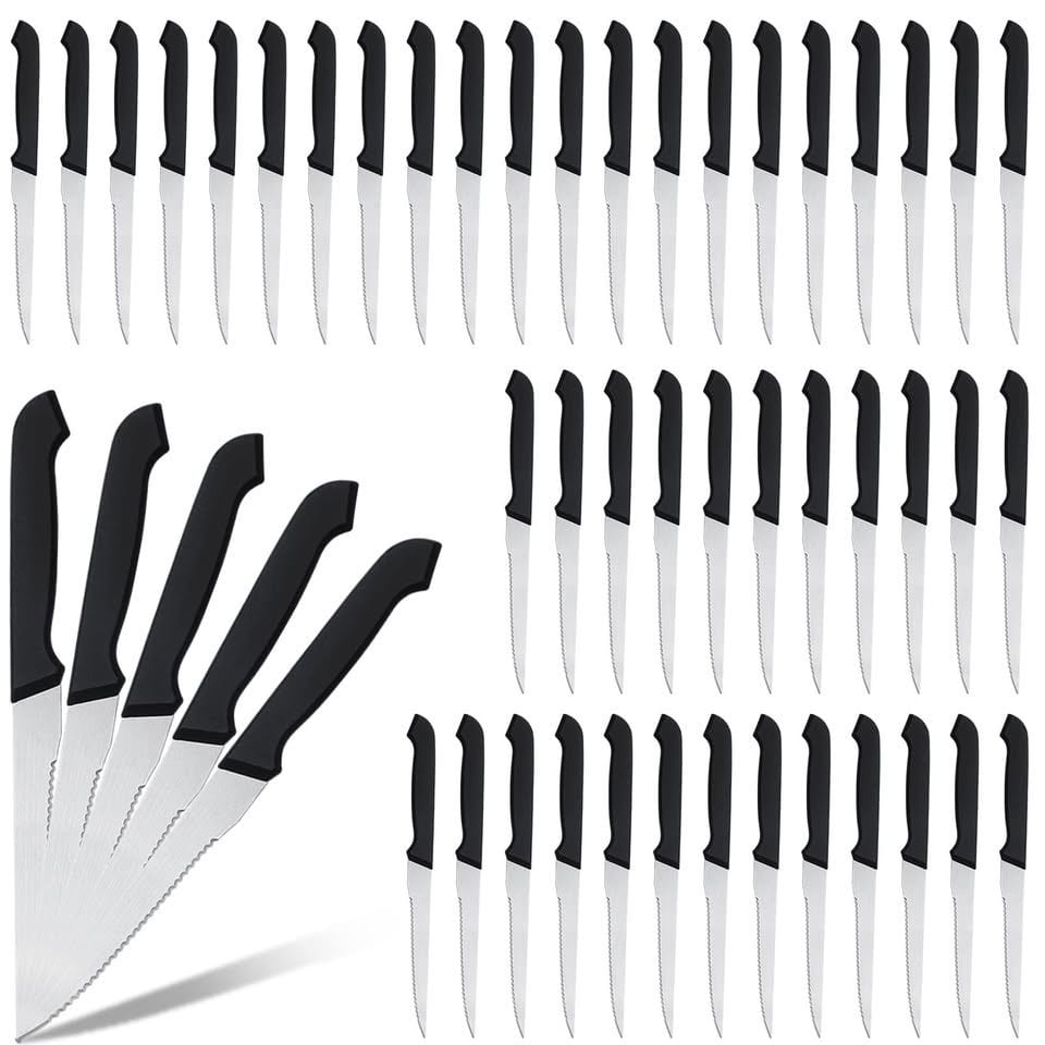 Therwen 50 Pieces 8.8 Inch Serrated Steak Knife Set Pointed Tip Stainless Steel