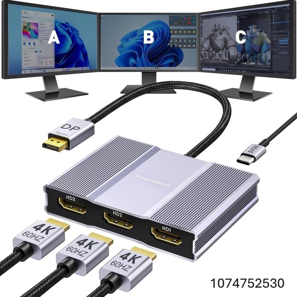 DisplayPort to HDMI Adapter 1 in 3 Out | 4K60Hz, DP Source to HDMI Splitter