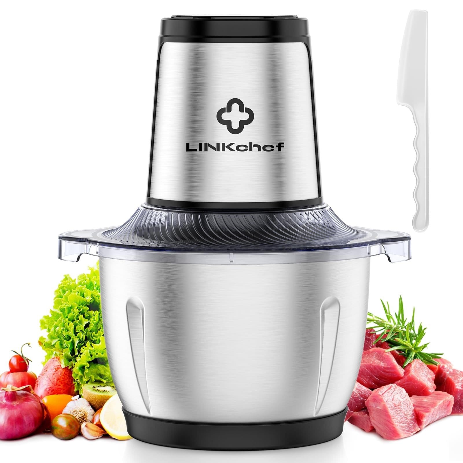 LINKChef Food Processor, 6 Cup Mini Food Chopper, 250W Electric Meat Grinder with Stainless Steel Blades