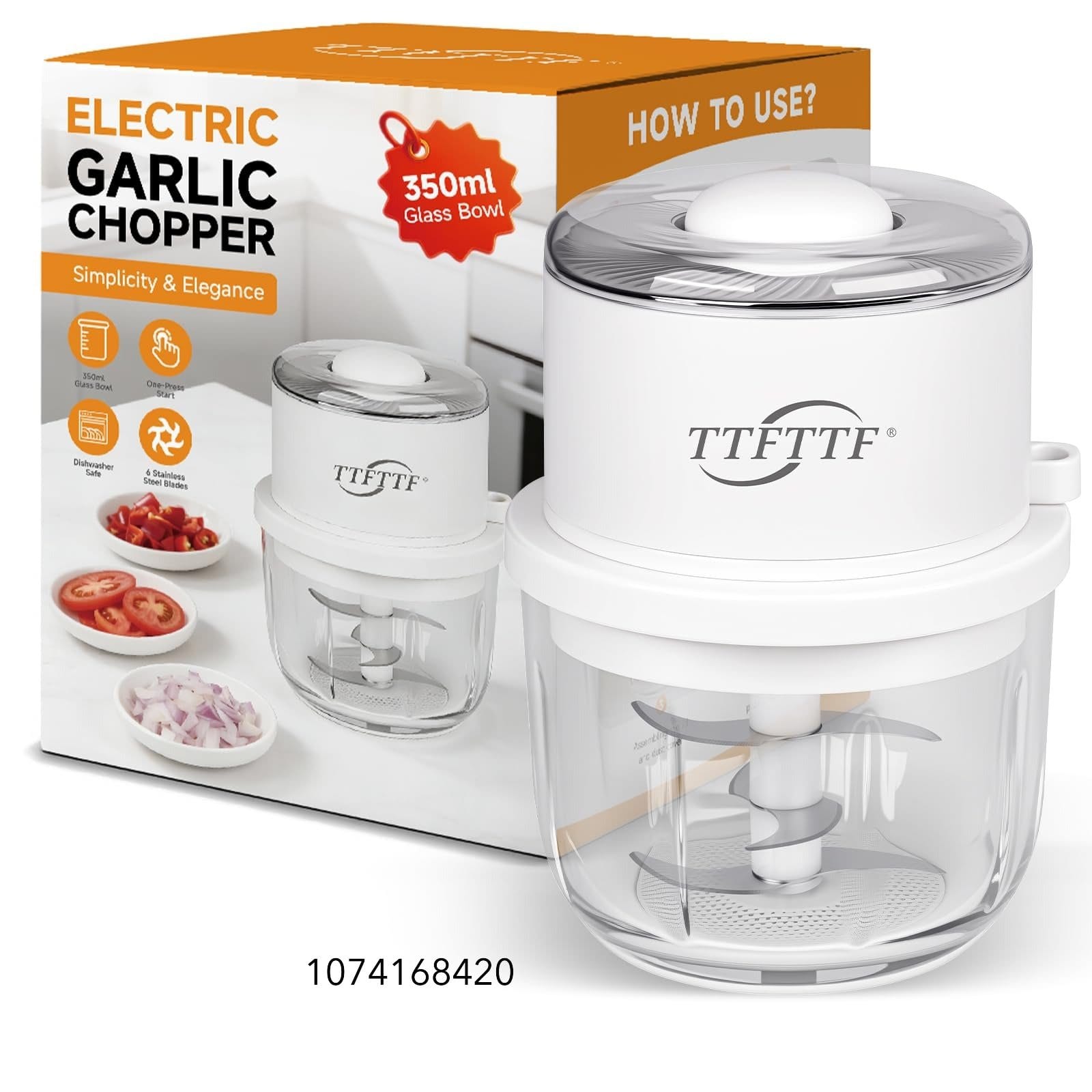 TTFTTF Electric Garlic Chopper, 350ML Glass Bowl Mini Food Processor, Portable Veggie Chopper
