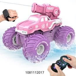 BEZGAR Amphibious Remote Control Car for Girls - Pink Monster Truck Toys 1:16 RC Boats