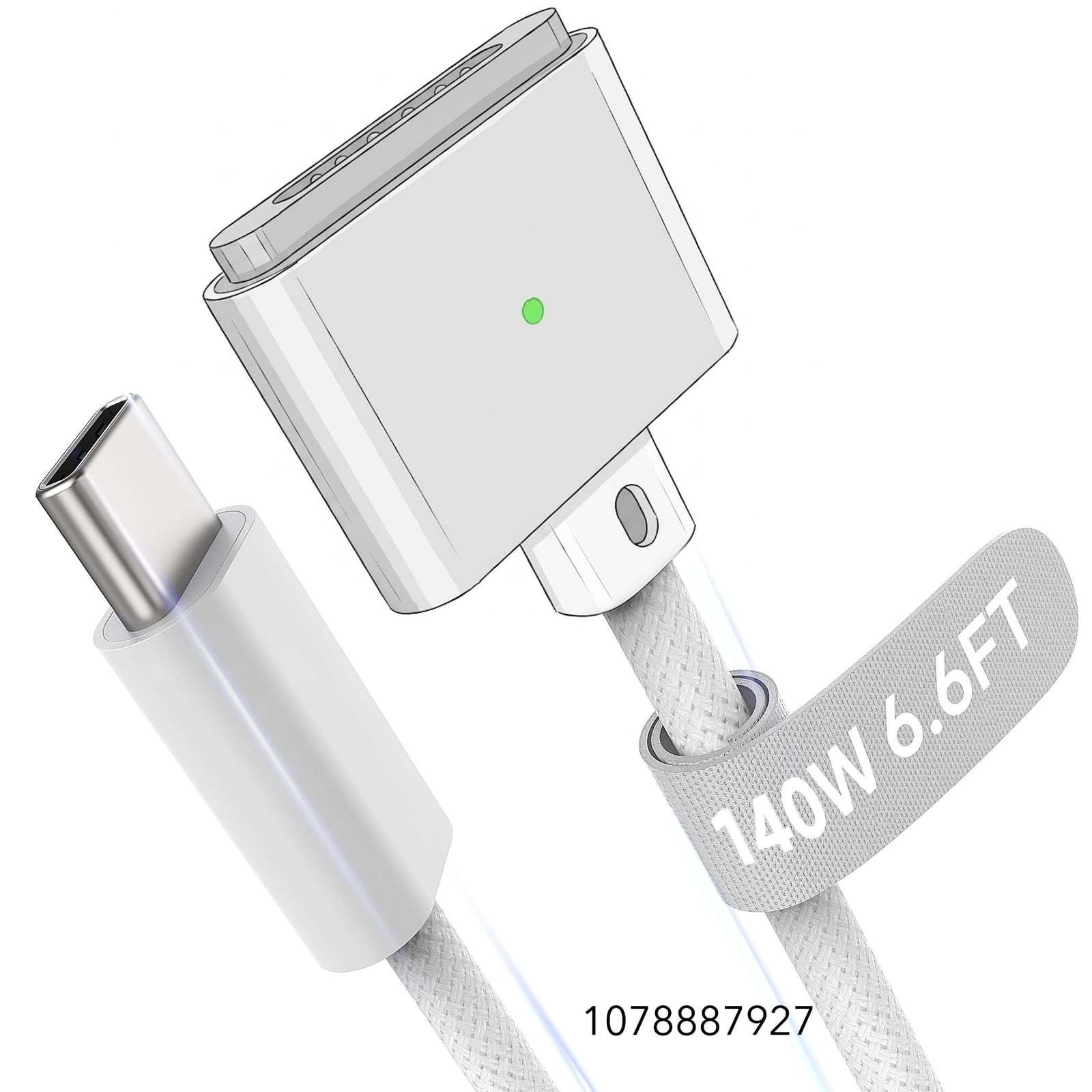 Hugener Magnetic 3 Cable USB-C 6.6FT for MacBook Air Pro Charger, White